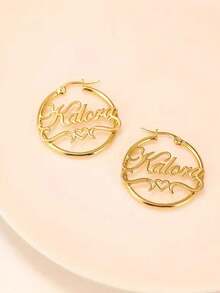 1 对定制心形名字耳环，女士不锈钢时尚珠宝，风格简约优雅，适合日常佩戴 - 彩色 - 查看 5