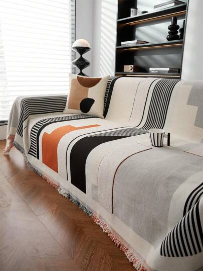 1 st Polyester Chenille Bohemian Stijl Schilderij Sofa Hoes Deken, Stofdicht, Huisdiervriendelijk, Antislip, Machinewasbaar Sofa Hoes Voor Slaapkamer, Kantoor, Woondecoratie, Alle Seizoenen