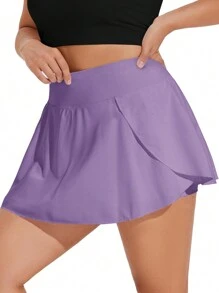 1pc Light Purple Shaping Lift Seamless Skort With Pockets For Women - Mauve Purple - View 4