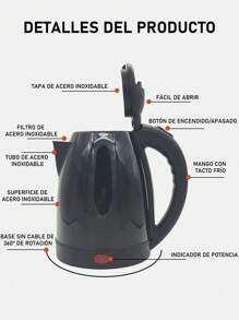 2 Litros Tetera Cafetera Hervidor Eléctrico Acero Inoxidable - Negro - Ver 7
