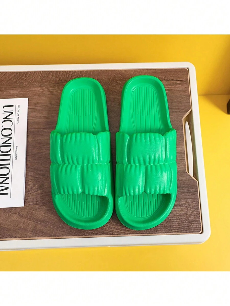 夏季情侣浴室防滑拖鞋，室内静音软底舒适拖鞋 - 綠色 - 查看 1