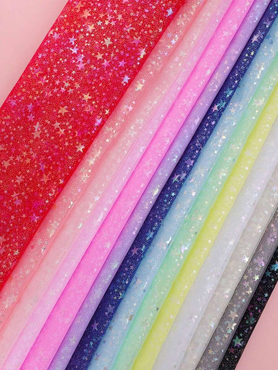 1pc Iridescent Star Tulle Fabric, Galaxy Mesh Lace Cloth For Princess Dress DIY - Multicolor - View 1