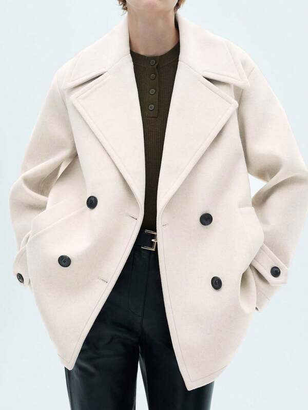 1 szt. Jednolity dwurzędowy płaszcz z kołnierzem typu "turn-down", jesień/zima