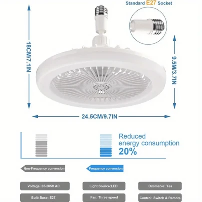 10 英寸可调光 LED 迷你吊扇，带灯和遥控器 - 二合一芳香疗法和插座风扇 - 3 种变色模式 - 可调亮度 - 安静运行 - 节能 - 现代设计