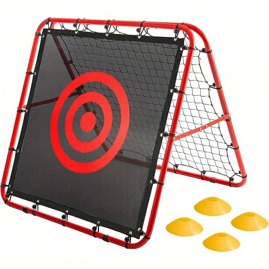 Double Sided Rebounder Net For Football Training Equipment, Multi-Skills Rebounder Training, Target Soccer Goal Kickback, Adjustable Practice Goalkeeper Coaching Rebound Net - Double-sided Red - View 1