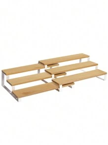 SONGMICS Especiero, Juego de 2 Estante para Especias, Especiero Extensible de 3 Niveles, de Bambú, Apilable, para Despensa, Encimera, Mostrador, Natural y Negro MKCS016N01 - Blanco - Ver 2