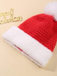 婴儿红白拼色圣诞帽和手套组合适合冬季保暖 - 紅色 - 查看 5