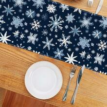 1PC Christmas Table Runner, Blue And White Snowflake Winter Kitchen Table Decoration Indoor And Outdoor Birthday Party Decorations - Blue - View 3