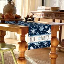 1PC Christmas Table Runner, Blue And White Snowflake Winter Kitchen Table Decoration Indoor And Outdoor Birthday Party Decorations - Blue - View 5