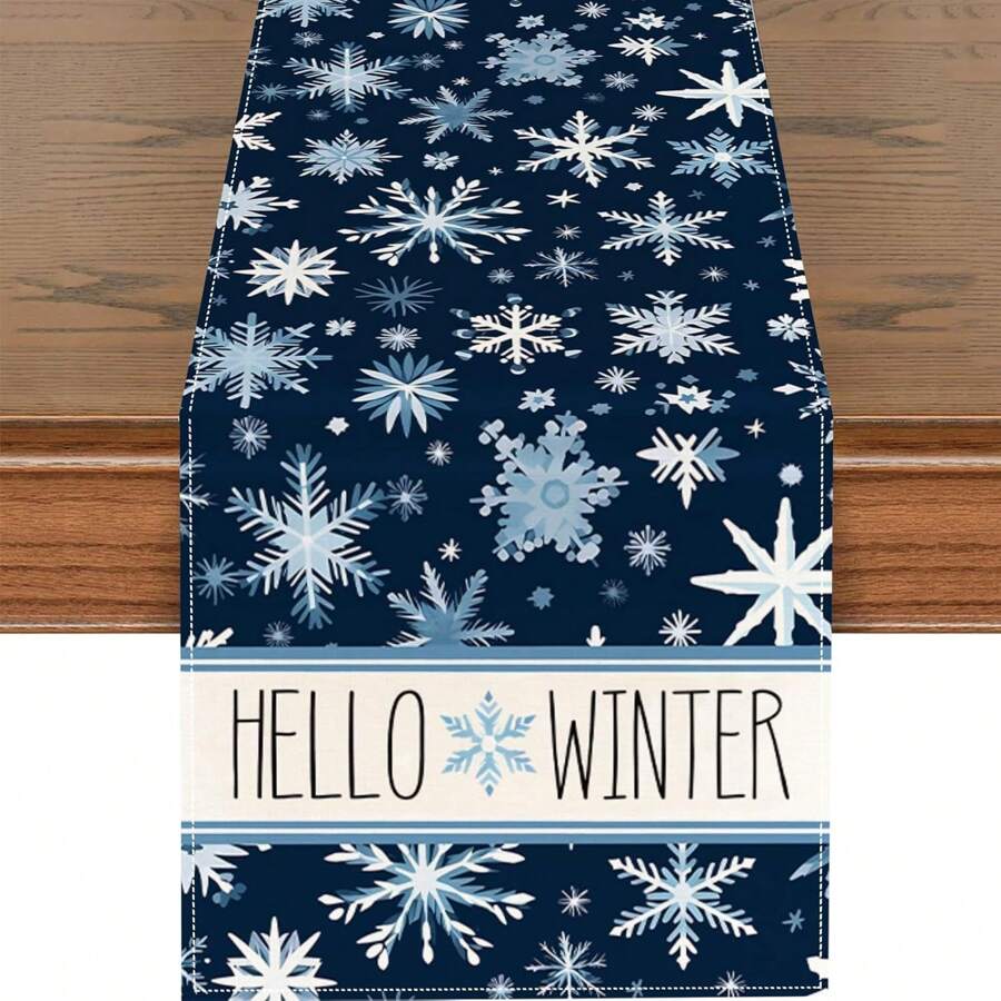 1PC Christmas Table Runner, Blue And White Snowflake Winter Kitchen Table Decoration Indoor And Outdoor Birthday Party Decorations - Blue - View 1