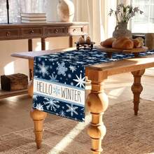 1PC Christmas Table Runner, Blue And White Snowflake Winter Kitchen Table Decoration Indoor And Outdoor Birthday Party Decorations - Blue - View 4