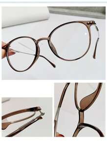 1副女士圆形日常休闲简约时尚透明镜片眼镜，适合外出、上学、通勤等场合。 - 棕色 - 查看 5