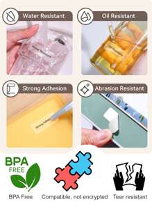 Marklife 透明标签制作胶带，热敏透明标签纸，自粘标签，兼容 P50/P15/P12 标签制作器，14X40mm（0.55 英寸 X 1.58 英寸），14X30mm 200 标签/卷，1 卷，透明底黑色 - 彩色 - 查看 11