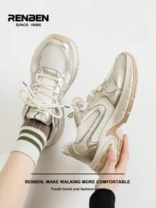 RENBEN 1 đôi giày thể thao lưới thường ngày cho nữ, đế dày đế xuồng giúp kéo dài chân, thời trang đa năng, thích hợp để đi bộ, du lịch, thể thao & thể dục, quần tập yoga, dài/ngắn - Vàng - Xem 5