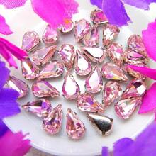 Cuentas de cristal decorativas hechas a mano con forma de gota de agua, base de metal plateado, colores no AB, forma de elipse brillante para coser en ropa, vestidos, bolsos, zapatos, broches, pendientes, artesanía. - Colores de fantasía - Ver 7