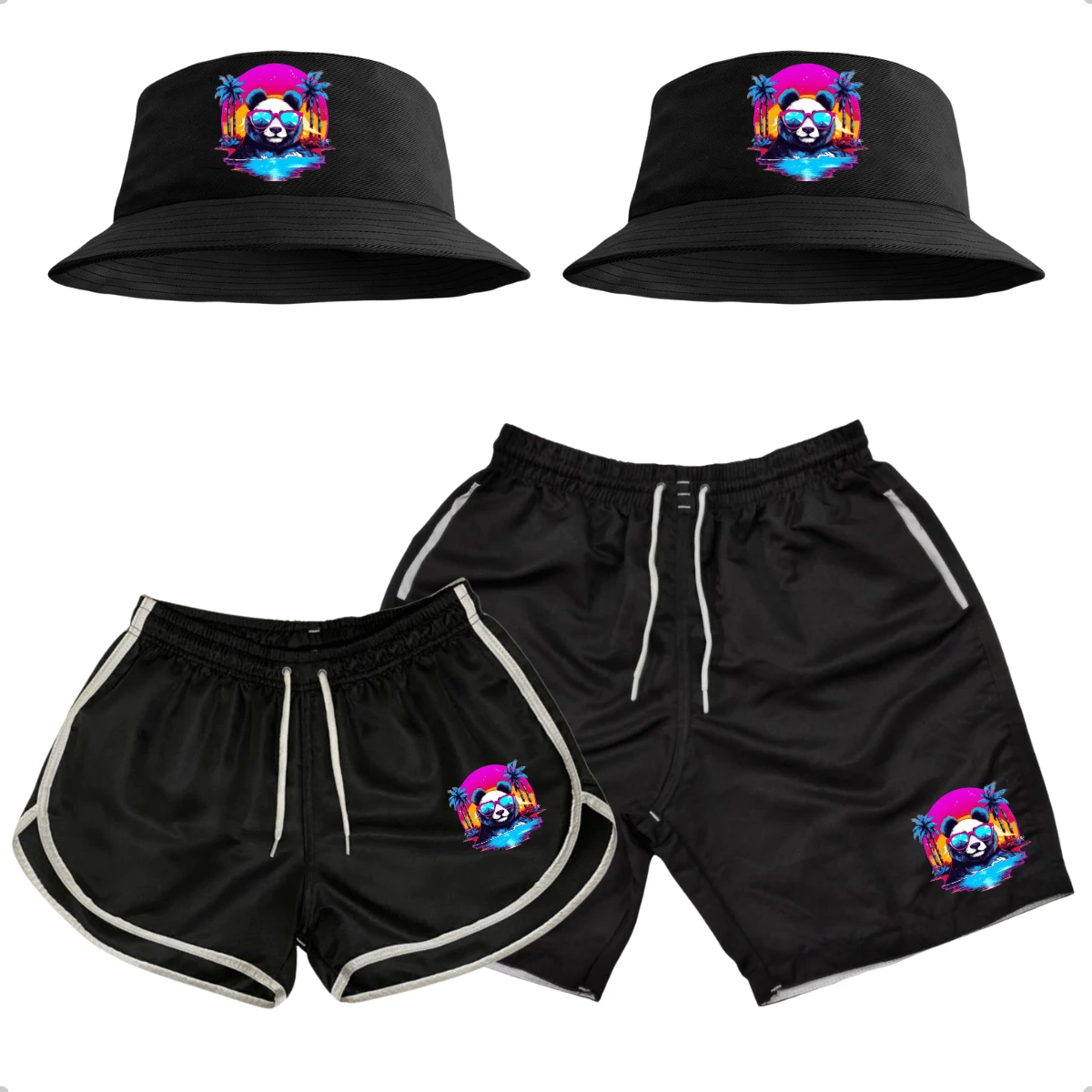 Beachwear Couples Shorts Kit + 2 Bucket Hats Valentine's Day C108 - màu đen - Xem 1