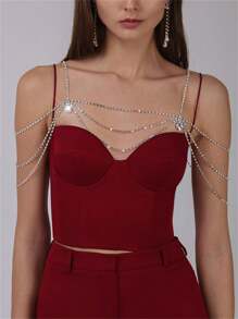 Cadena para hombro con colgante de gota de agua brillante y borla, joyería de Body de lujo con y perla para bikini de fiesta para mujeres