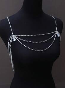 Cadena para hombro con colgante de gota de agua brillante y borla, joyería de Body de lujo con y perla para bikini de fiesta para mujeres