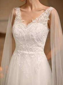 Váy cưới thanh lịch mùa hè cho phụ nữ với váy dạ hội bằng vải tuyn lưới thêu màu trắng - trắng - Xem 6