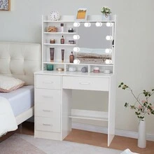 Dressing Table With LED Lights Mirror 6 Shelves And 5 Drawers Vanity Makeup Desk - White - View 8