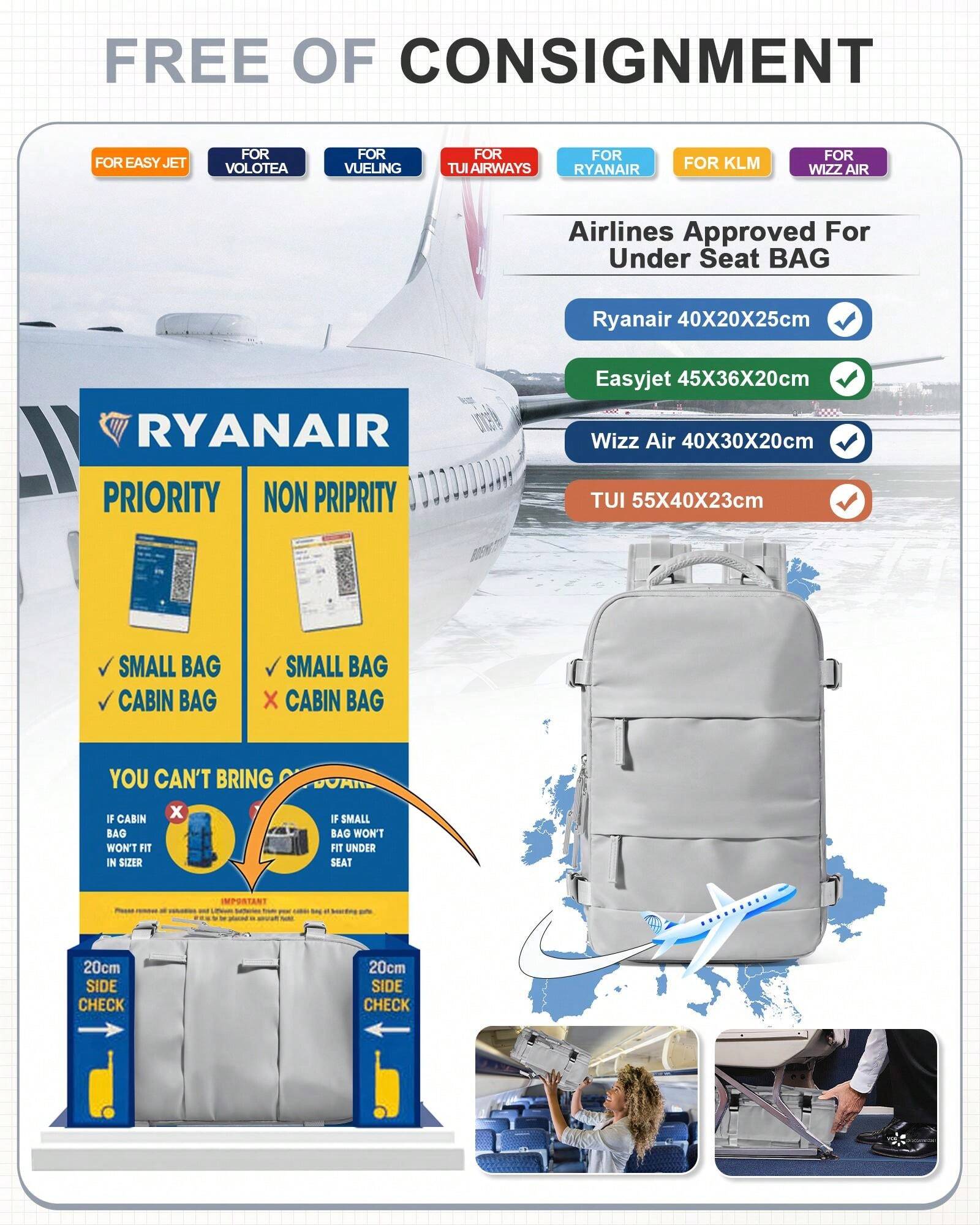 Large Travel Backpack Business Laptop Backpack Cabin Bag 40x20x25 Carry