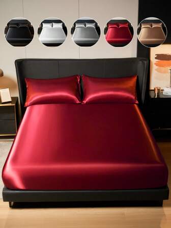 1pc Satin Fitted Sheet, Soft And Comfortable Bedding For Bedroom, Skin-Friendly Mattress Cover, Solid Color Mattress Protector Cover Without Filler, Deep Pocket Fitted Sheet, Cooling And Breathable, For Twin, Full, King, Queen Size, Machine Washable, Ideal Easter Gift, For Mother's Day Gift, Perfect Holiday Gift,