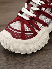 厚底增高运动鞋，时尚厚底运动鞋，女士透气休闲鞋，秋季 - 酒紅色 - 查看 4