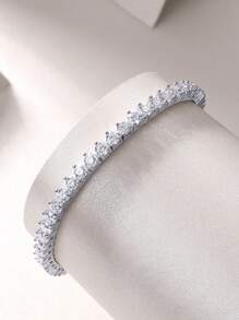 Moissanite Tennis Bracelet, 925 Sterling Silver & 18k Gold Plated, For Women And Men, Tennis Bracelet, Hip Hop, Personality, Couple Style, Hot Selling, Luxury, Valentine'S Day, Mother'S Day, Wedding Gifts, Anniversary Gifts, Birthday Gifts - Silver - View 6