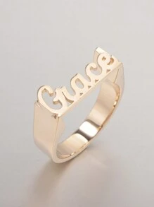 定制独特名字雕刻单指戒指，男女通用父亲节、母亲节、情人节、生日、周年纪念、朋友、毕业典礼、圣诞节礼物 - 金色 - 查看 30