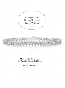 Moissanite Tennis Bracelet, 925 Sterling Silver & 18k Gold Plated, For Women And Men, Tennis Bracelet, Hip Hop, Personality, Couple Style, Hot Selling, Luxury, Valentine'S Day, Mother'S Day, Wedding Gifts, Anniversary Gifts, Birthday Gifts - Silver - View 8