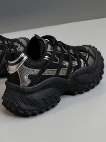 厚底增高运动鞋，时尚厚底运动鞋，女士透气休闲鞋，秋季 - 黑色 - 查看 4