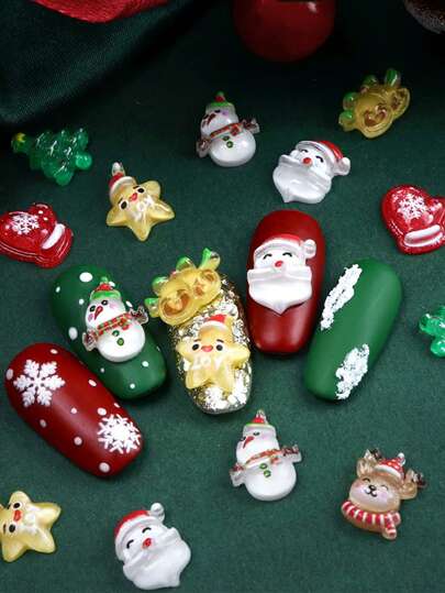 30pcs Christmas Nail Art Charms Santa Claus Snowman Elk Xmas Tree Nails Accessories Cute New Year Nails Jewelry 2025 Manicure Design