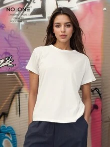 NO ONE | Plus Size T-Shirt Round Neck Ribbed Fabric Women's T-Shirt - White - View 1