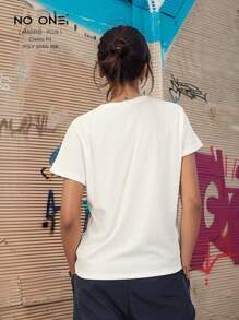NO ONE | Plus Size T-Shirt Round Neck Ribbed Fabric Women's T-Shirt - White - View 3