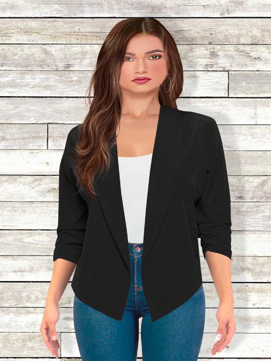 Blazer Casual Manga 3/4 Maria Bela Modelo Tejeda 2 - Negro - Ver 1