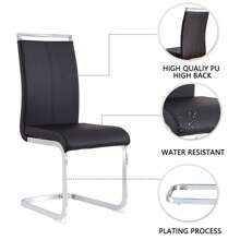 MUUOKY Modern Dining Chairs Set Of 4, PU Leather Dining Chairs, Upholstered Kitchen Chairs With High Back, Modern Armless Side Chairs With Silver Metal Legs, Dining Chair Set For Living Room, Dining Room, Bedroom, Kitchen, Easy To Clean, Easy To Assemble, Home Decor, Thanksgiving, Halloween Decoration, Gifts - 黑色 - 查看 4