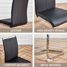 MUUOKY Modern Dining Chairs Set Of 4, PU Leather Dining Chairs, Upholstered Kitchen Chairs With High Back, Modern Armless Side Chairs With Silver Metal Legs, Dining Chair Set For Living Room, Dining Room, Bedroom, Kitchen, Easy To Clean, Easy To Assemble, Home Decor, Thanksgiving, Halloween Decoration, Gifts - 黑色 - 查看 6