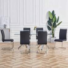 MUUOKY Modern Dining Chairs Set Of 4, PU Leather Dining Chairs, Upholstered Kitchen Chairs With High Back, Modern Armless Side Chairs With Silver Metal Legs, Dining Chair Set For Living Room, Dining Room, Bedroom, Kitchen, Easy To Clean, Easy To Assemble, Home Decor, Thanksgiving, Halloween Decoration, Gifts - 黑色 - 查看 9