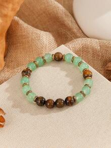 欧美流行女士手工高端手链，配天然绿石英和虎眼石串珠饰物 - 天然綠水晶虎眼石手鍊 - 查看 2