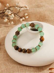 欧美流行女士手工高端手链，配天然绿石英和虎眼石串珠饰物 - 天然綠水晶虎眼石手鍊 - 查看 3