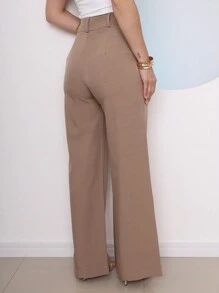 Domi Modas Women's Tailored Gabardine Wide Leg Trousers G120 - Màu be - Xem 4