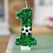 1pc Sparkling Sequin Football Shaped Birthday Candle With Holder, Sports Theme Party Decorations