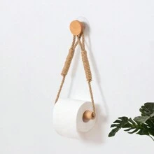 Rope Creative Paper Roll Holder, Suction Cup, Toilet Toilet Paper Storage Rack, Toilet Paper Rack, Hygiene No-Drill Solid Wood Hook - Brown - View 14