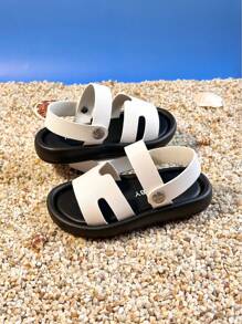 1 双儿童时尚凉鞋，简约设计透气防滑圆头拖鞋，软底沙滩鞋，适合男婴，适合夏季 - 白色 - 查看 7