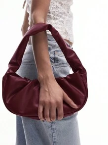 1 pieza Bolso vintage de hombro suelto, tipo sobaco, apto para cita, calle y fiesta, en color rojo vino, bolso de inspiración retro para mujeres