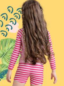 Young Girl Unicorn & Striped Print Tankini Swimwear - Pink - View 7