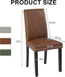 VECELO Set Of 2 Linen Upholstered Dining Chairs With Solid Wood Legs, High Back Ergonomic Kitchen Chairs,Brown - 棕色 - 查看 2