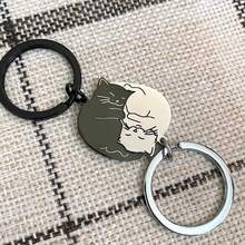 Quà tặng mối quan hệ xa cho bạn trai | Bộ móc khóa cặp đôi | Móc khóa cặp đôi mèo | Quà tặng ngày lễ tình nhân | Móc khóa giải đố khắc hình Halloween - vài con mèo - Xem 4