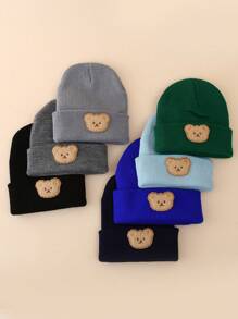 1 件儿童熊针织帽，婴儿无檐便帽，适合户外和日常穿着，保暖 - 彩色 - 查看 5