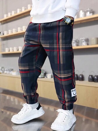 男童宽松格子休闲裤